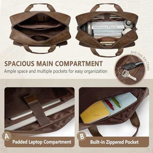 RAINSMORE 16 Inch Laptop Messenger Bag for Men, PU Leather Work Briefcase — view 3