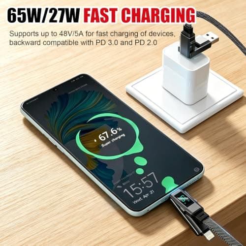 Haefan 4-in-1 USB Charging Cable Keychain, 65W Fast Charge with LED Display — view 6
