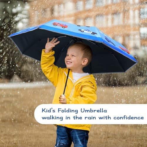 Kids Folding Umbrella, Windproof Automatic Travel Umbrella for Boy Vehicles — view 3