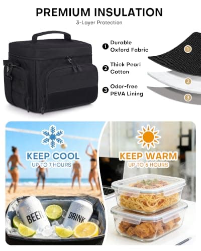 12L Insulated Lunch Box for Men, Leakproof Cooler Lunch Bag for Work — view 4