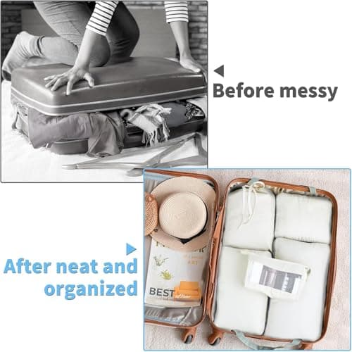 Compression Packing Cubes - 6 PCS Packing Cubes for Suitcases, Extensible Suitcase Organiser Bags Travel Luggage Organiser Set for Suitcase Backpack Travel Essentials or Home Storage (Beige) — view 5