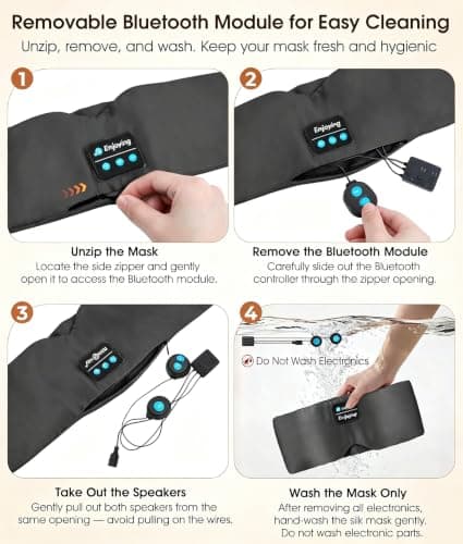 3D Silk Bluetooth Sleep Mask Headphones, Mulberry Silk Eye Mask with Ultra-Thin Wireless Speakers, Bluetooth 5.4 Sleeping Headphones for Side Sleepers, Music Sleep Mask Gifts for Men Women — view 6