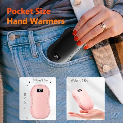 Hand Warmers Rechargeable, Electric Handwarmers Portable Pocket Hand Warmer 3 Heating Modes USB Electric Split Rechargeable Hand Warmer for Men Women Outdoor Sports, Camping, Christmas (Black) — view 5