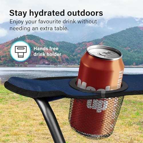 Set of 2 Camping Chairs | Lightweight Folding | Portable Chair for Outdoors | Cup Holder | Storage Cover | Outdoor Leisure Chair Durable with Arm Rest for the Beach, Lawn and Fishing Trip Garden Blue — view 5