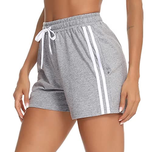 Irdcomps Women'sSport Shorts Cotton Lounge Running Gym Athletic Tracksuit Bottoms Comfy Hiking Travel Casual Sweat Shorts with Pockets(Light Grey,XXL)