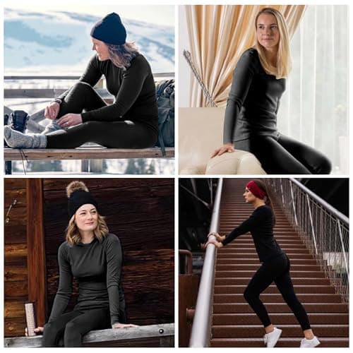 Lancry Thermal Tops Womens,Fleece Lined Crew Neck Women's Thermal Tops Thermal Underwear Womens,Balck Thermal Long Sleeve Top Women Ladies Thermal Tops Base Layer Women (S) — view 6