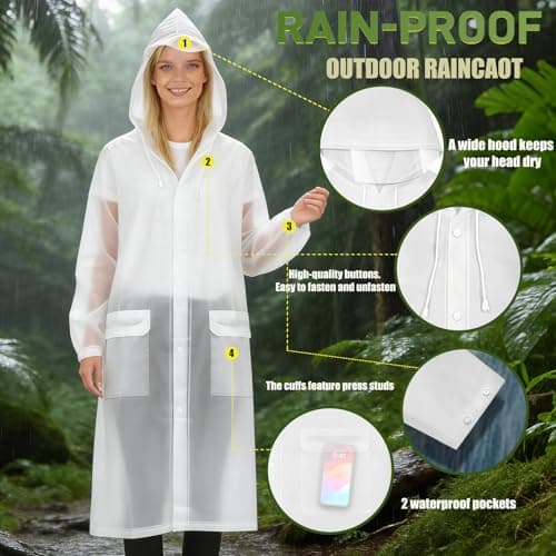 Yixker EVA Adults Rain Poncho, Portable Waterproof Poncho, with 2 Storage Bag&Reusable raincoat with Hoods for Camping,Fishing, Hiking Travel, Amusement Parks, Festival(White) — view 4