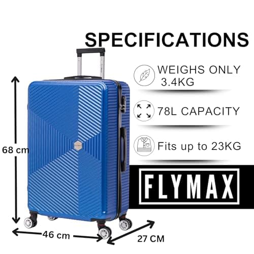 FLYMAX 24" Medium Suitcase Super Lightweight 4 Wheel Spinner Hard Shell ABS Luggage Hold Check in Travel Case Navy 67L — view 3