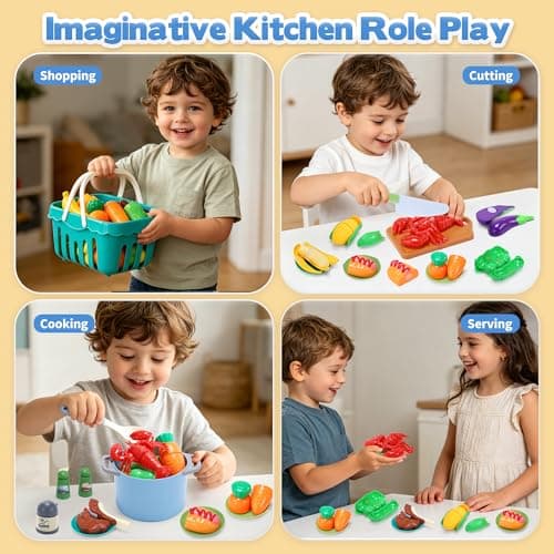 CUTE STONE Kids Kitchen Pretend Cooking Toy Set with Pressure Cooker, Toy Pots & Pans, Play Food, Kids Cookware Utensils & Shopping Basket, Toddler Kitchen Accessories Gift for Boys Girls — view 2