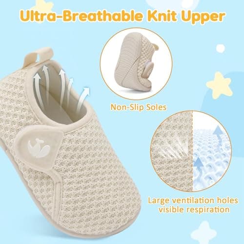 JIASUQI Toddler Breathable Sneakers Girls Boys Slip On Barefoot Shoes Kids Lightweight Casual Walking Shoes Non-Slip School Shoe(Beige 120,Size 2.5-3) — view 4