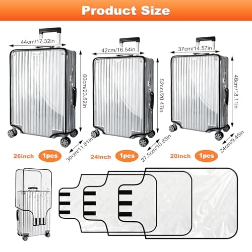 3 Pcs Clear PVC Suitcase Cover, 20/24/28 Inch Transparent Luggage Protector, Waterproof Dustproof Anti-Scratch Trolley Case Cover, Wear Resistant Reusable Luggage Accessories for Travel, Business — view 2