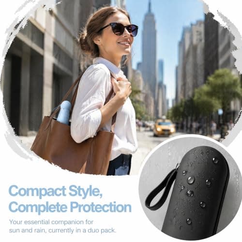 Cosiesnest 2 Pack Mini Folding Umbrellas with Capsule Cases, 6 Ribs Lightweight Compact Travel Umbrella for Handbag, Windproof UV Protection UPF 50+ Sun & Rain Umbrella for Women Men (Black & Blue) — view 5