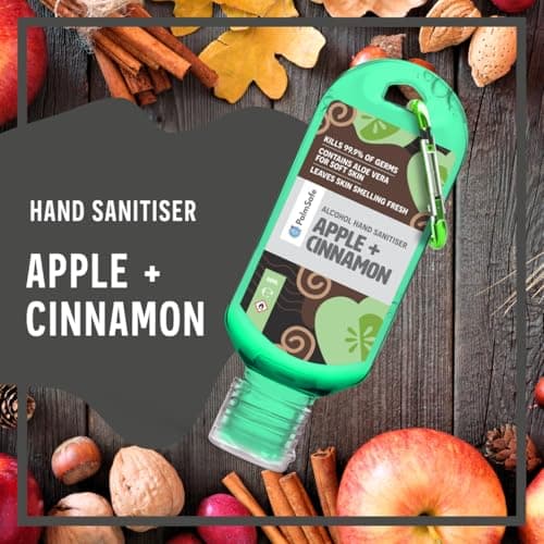 Palm Safe Apple and Cinnamon 3 Pack 60ml Anti Bacterial Premium Hand Sanitiser Travel Size Refillable Clip Bottle Quick Drying Non Sticky Extra Moisturising Kills 99.9% of Viruses and Bacteria — view 3