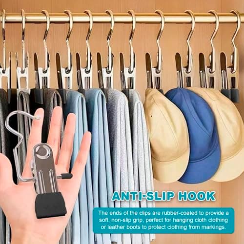 Ultimate 20-Pack Portable Clothes Pegs | Space-Saving Clip Hangers | Travel Pegs for Washing Line with Heavy-Duty Metal Hooks & Non-Slip Clips | Foldable Drying Rack Solution for Travel, Camping — view 4