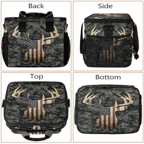 Camouflage Camo Deer American Flag Soft Cooler Bag Insulated Lunch Box for Men & Women, Large Leakproof Lunch Bag Portable Beach Cooler for Work, Picnic, Road Trips,Fishing, Travel, Camping,A-13 — view 3