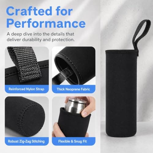 Premium Neoprene Water Bottle Carrier Bag 3 Pack, Insulated Portable Sleeve Cover with Durable Handle, Compatible with 18.5 oz Glass and Stainless Steel Bottles for Hiking, Gym, Travel — view 3
