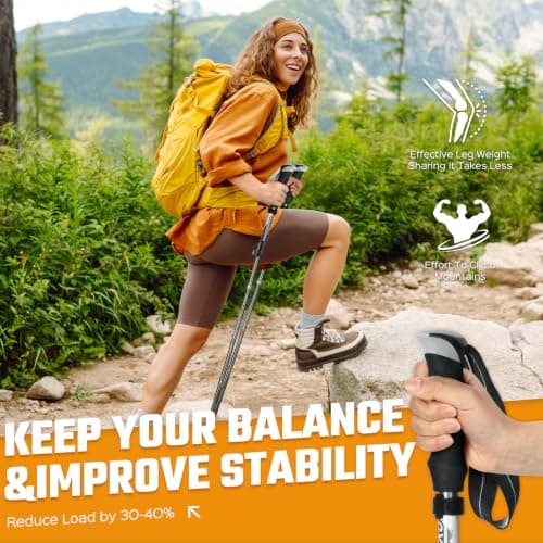 covacure Walking Poles, 7075 Aluminum Tri-fold, Adjustable Height, 2PCS — view 2