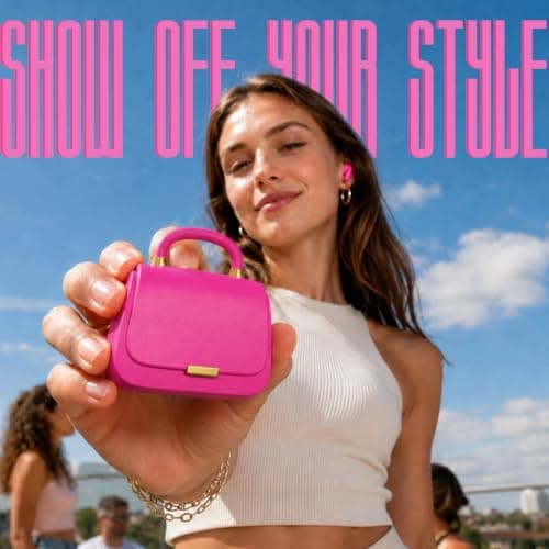 ANCwear Hot Pink Wireless Earbuds, Mini Handbag Charging Case, 22H Playtime — view 2