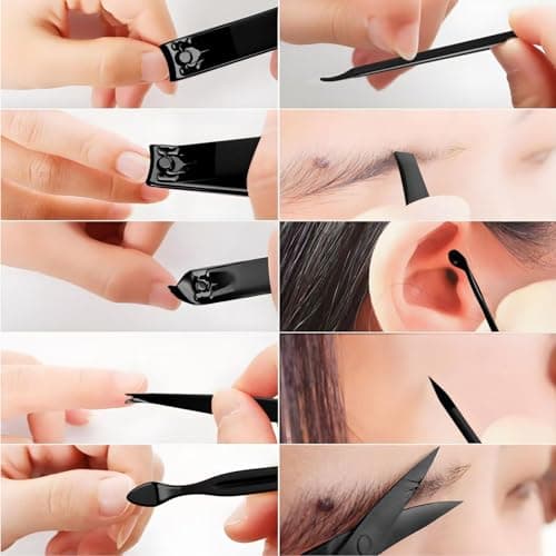 ZIZZON Travel Mini Manicure Set Nail Clipper Set 10 in 1 Stainless Steel Pedicure Care Grooming kit with Case (Black/Pink) — view 6
