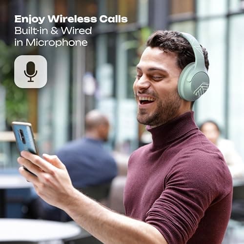 PowerLocus Bluetooth Headphones Over Ear, 50 Hours Playtime, 4 EQ Modes, Foldable Wireless Headphones with Microphone, HiFi Stereo, Lightweight & Wired Mode for Phone/Travel/PC (Mint Green) — view 2