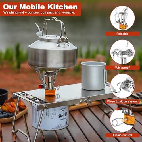 Camping Stove Gas Portable, All-in-One Backpacking Stove, Foldable Camping Gas Burner, Piezo Lgnition Pocket Rocket, Stable Outdoor Cooker Fishing Stoves, Lightweight Camp Essentials for Adventure — view 3