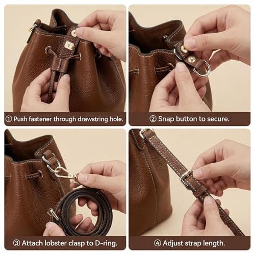 1 Set Cognac Brown Slim Crossbody Bag Strap Replacement Adjustable Handbag Shoulder Sling 120cm Length PU Faux Leather with Gold-Tone Hardware No-Punch Conversion Clasps for Adults DIY — view 4