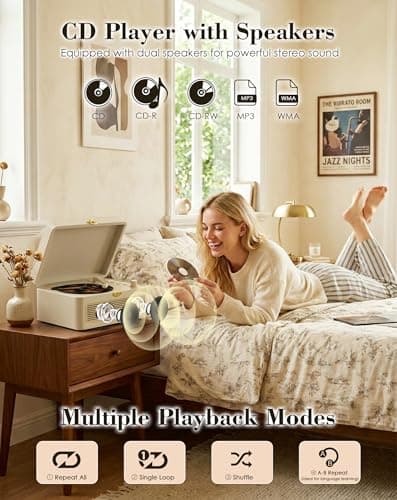 KOVCDVI Retro CD Players for Home with Bluetooth, Radio & Speakers White — view 3