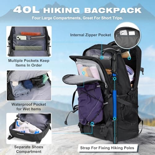 RAINSMORE Hiking Backpack 40L Foldable Lightweight — view 2