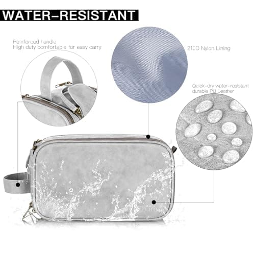 Water-Resistant Leather Toiletry Bag for Men, Women Large Travel Wash Bag Shaving Dopp Kit Bathroom Gym Toiletries Makeup Organizer with Free Wet Dry Bag (Grey) — view 3