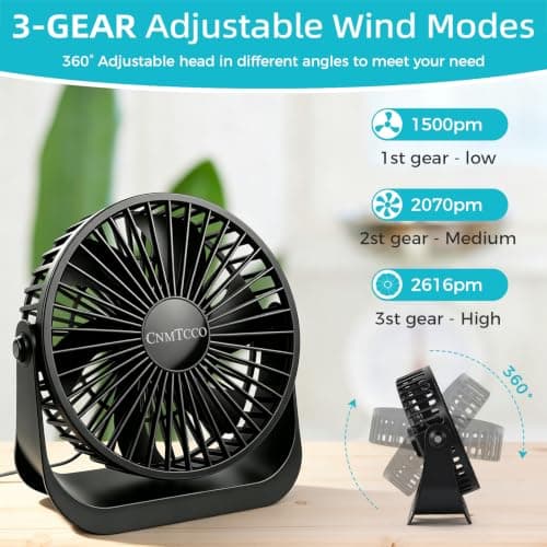 CNMTCCO Desk Cooling Fan, 7inch USB Powered Fan for Bedroom, 3 Speeds Quiet Portable Table Fan, 360° Rotatable Personal Mini Desk Accessories for Home Office Travel — view 3