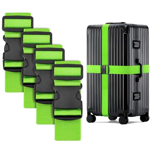 WISYOK Luggage Straps Extended, 4 Pack, 130-250cm Adjustable, Green