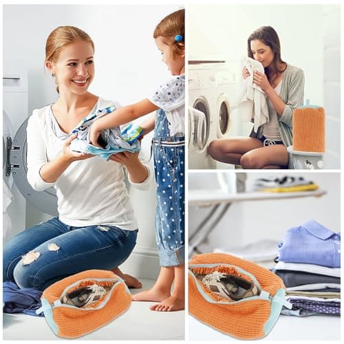 2Pcs Shoe Washing Machine Bag, Shoe Cleaning Bag with Zipper & Hook, Reusable Shoe Laundry Bag, Trainer Washing Machine Bag for Sneakers Canvas Tennis Running Shoes 39x19cm(Orange) — view 6