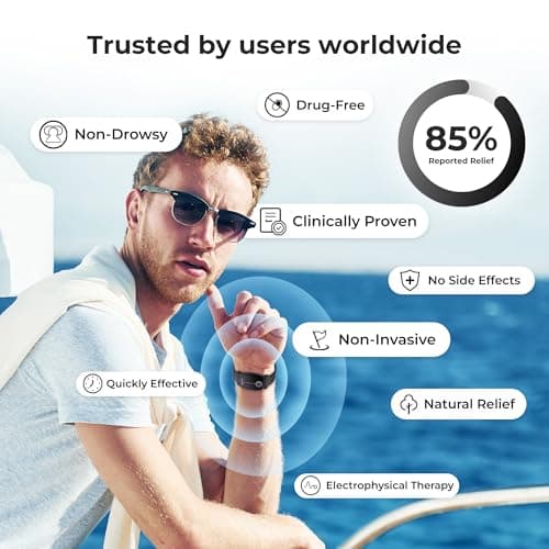 EmeTerm Explore Active FDA-Cleared Anti-Nausea Wristband Nickel-Free 5m Dive Ready Motion Sickness Relief Band Non-drowsy Drug-Free Rechargeable Fluoroelastomer Strap for Salt-Water Resistance — view 4