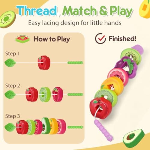 Kisangel Montessori Threading Toys for 2 3 Year Olds, Fruit Lacing Beads for Toddlers Girls Boys, Educational Preschool Learning Kit, Fine Motor Skills Toys for Kids, Lightweight Travel Activities — view 5