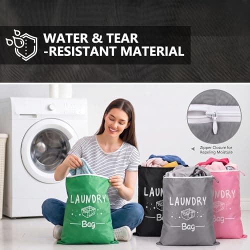 Mnuwoee 4pcs Large Travel Laundry Bags Dirty Clothes Washing Bag Travelling — view 4