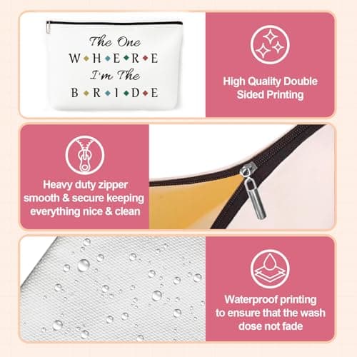 Bride Bag, Brides to Be, Makeup Bag with Simple Carefully Designed Words and Lively Lovely Colour Blocks, Travel Toiletry Skinbag for Women Ladies Wedding — view 6