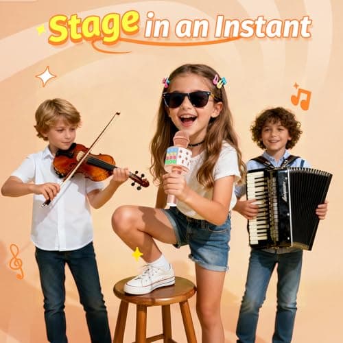 Fede Microphone for Kids Adults, Wireless Bluetooth Microphone with Flashing Colorful LED Lights Portable Speaker Karaoke Machine, Home KTV Player Support Android & iOS Devices for Party Singing — view 2