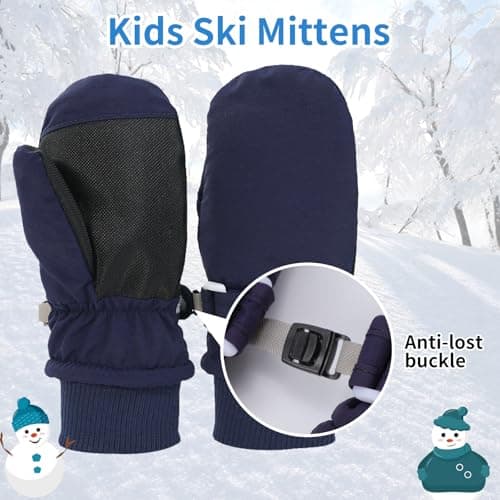 Fjquamitix Kids Winter Ski Mittens, Waterproof Mittens Kids, Warm Fleece Lined Toddler Ski Gloves Age 2-8 Boys Girls For Winter Outdoor (Navy Blue, L) — view 4