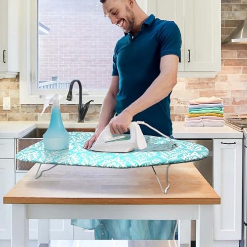 Mini Tabletop Ironing Board - Ironing Laundry Clothes | Adjustable Height, 100% Cotton Cover, Steel Net Board, Sewing Accessory | Lightweight For Travel & Foldable For Easy Storage — view 2