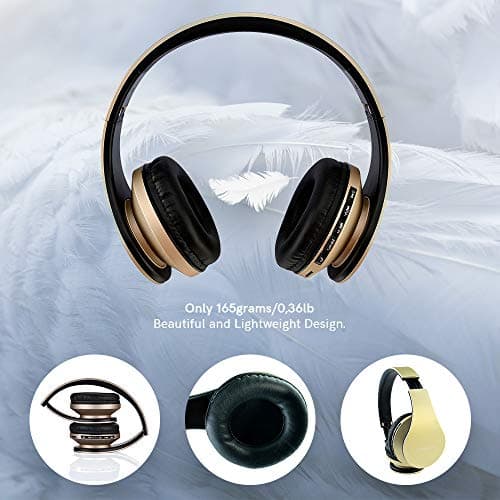PowerLocus Wireless Bluetooth Over-Ear Stereo Foldable Headphones, Wired Headsets Noise Cancelling with Built-in Microphone for iPhone, Samsung, LG, iPad (Gold) — view 6
