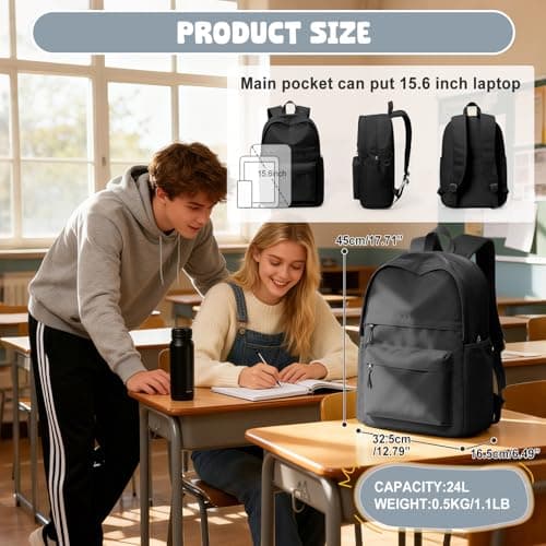 School Backpack Womens Men Black Rucksack School Book Bags for Girls Boys — view 2