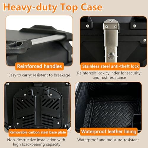 45L Motorcycle Top Case with Lock&Keys, Aluminium Alloy Motorcycle Tail Box — view 5