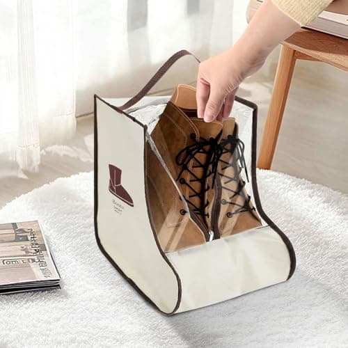 Beige Boot Storage Bag for Travel and Daily Use, Dustproof Shoe Bags for Women and Teens, Walking Boot Organizer with Handle, Short Boots Protector, Compact for Packing — view 5
