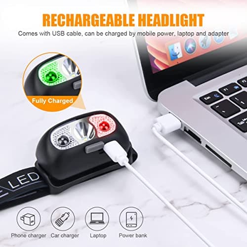 flintronic LED Head Torch, 2 Pack USB Rechargeable Headlamp, IPX6 Waterproof Headlight Flashlight, Ultra-Light Super Bright 160 Lumens LED Head Torch with Motion Sensor and Red Light Modes — view 4