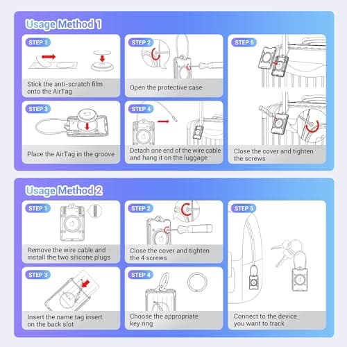 PROfezzion Luggage Tag AirTag Holder with Wire Cable Key Ring Name ID Cards — view 5