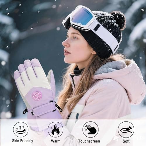 LEHEEYWT Ski Gloves Women, Touchscreen Waterproof Winter Gloves, Fleece Lined Anti-Slip Glove For Women Skiing Snowboarding Hiking Cycling Outdoor (purple) — view 6