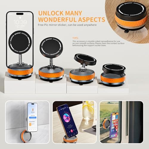 atnayo Vacuum Magnetic Phone Holder, 360° Retractable Folding Suction Phone Holder Mount(Orange) — view 5