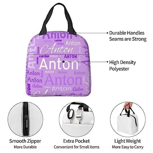 BeNsil Personalised Lunch Box Bag for Kids Adults - Custom Lunch Bag - for Kids Boys Girls Women Men to School Work Personalized Insulated Lunch Bag - with Adjustable Shoulder Straps and Pocket — view 4
