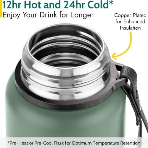 Trail Vacuum Flask with Strap, Camping & Travel, 800ml, Green — view 4