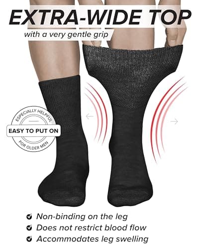 vitsocks Men's Diabetic MERINO WOOL Wide Top Gentle Grip Socks (2 PAIRS) Thermal Swollen Ankles Diabetes Feet Warm Winter, black, 10-12 uk — view 3